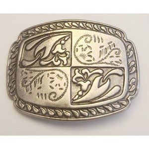 Vintage Ornate flower swirl  2  x 1 4/5 Inch Pewter Antique Silver Engraved Belt